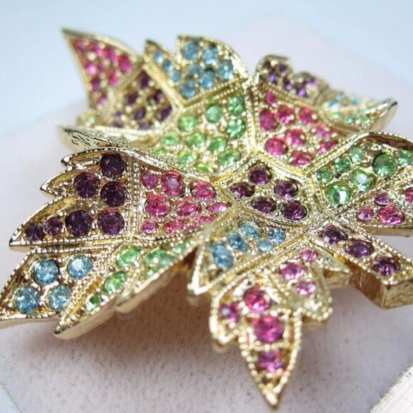 New D'Orlan Gold Plated Maple Leaf Brooch with Pastel Swarovski Crystals 0034 - Picture 3 of 4